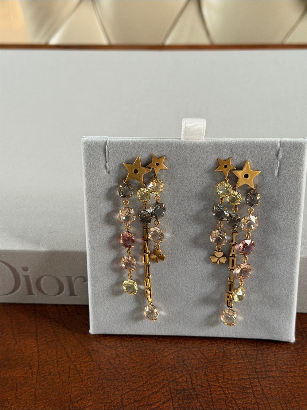 Dior Gold Star Drop Earrings with Pastel Multicolor Crystals